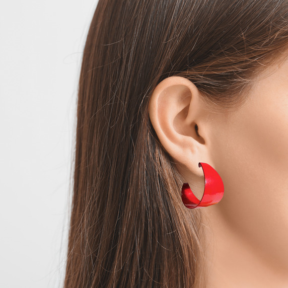 Red Enamel Vintage Hoop Earrings, 1980s Pierced Studs Hoops Statement Patriotic - Picture 2 of 9